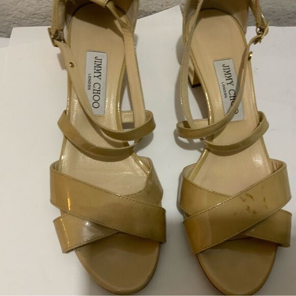 Jimmy Choo Nude Patent Leather "Merit" Sandals Size 39 - Picture 8 of 11